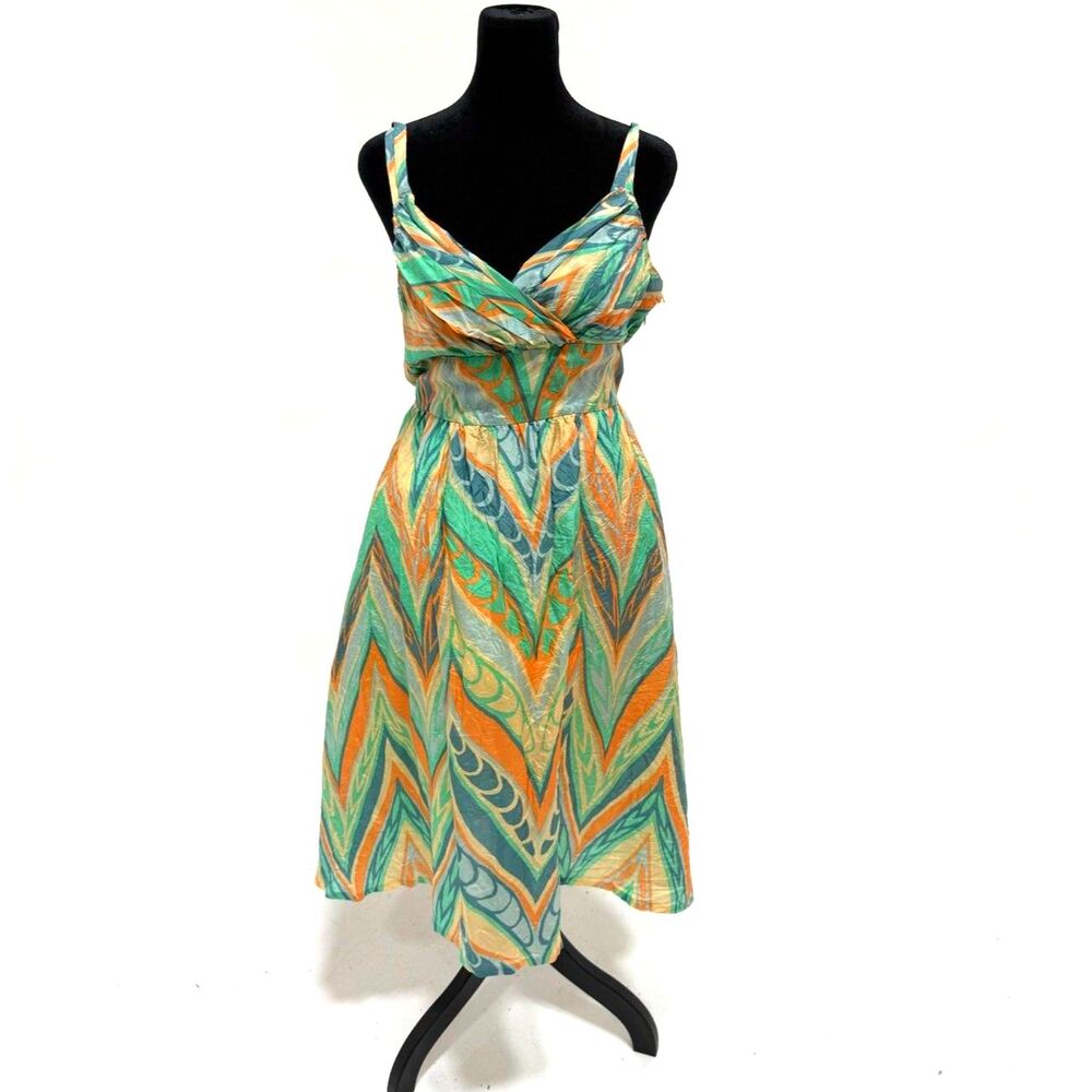 LiL Anthropologie tropical colors geometric print silk knee length